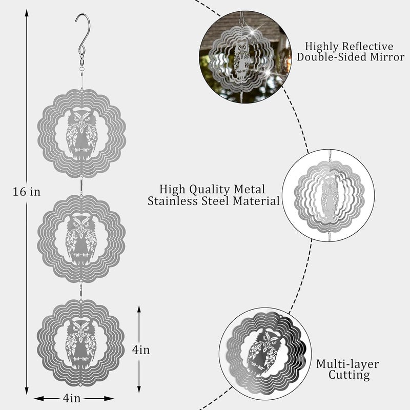 ToBeAce Owl Bird Deterrents for Outside,3D Stainless Steel Wind Spinners Outdoor Decor,Reflective Bird Scare Discs Set,Shiny Bird Reflectors to Keep Woodpecker Pigeon Away from House Patio Yard Porch - Image 4